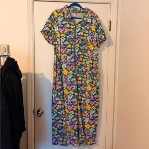 Lucy & Yak Ragan - Cotton Jumpsuit - Island Blooms Scribbled Floral Print UK20